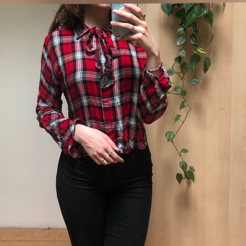 NWOT Zara Plaid Cropped Shirt, Size S